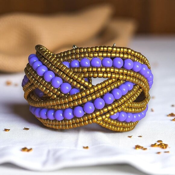 π Indian Artisanal Boho Beaded Cuff Bracelet | Adjustable Bold Statement Piece - Picture 13 of 13